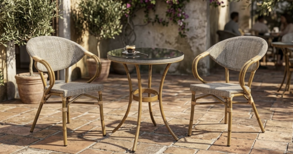 Conjunto Jardim E Varanda Aluminio Rattan Bamboo 3 Peças